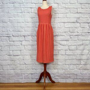 Anthropologie Postage Stamp Orange Striped Seersucker Midi Dress